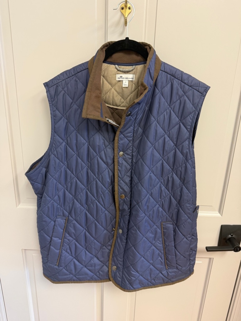 Peter Millar Quilted Navy Vest with Brown Trim